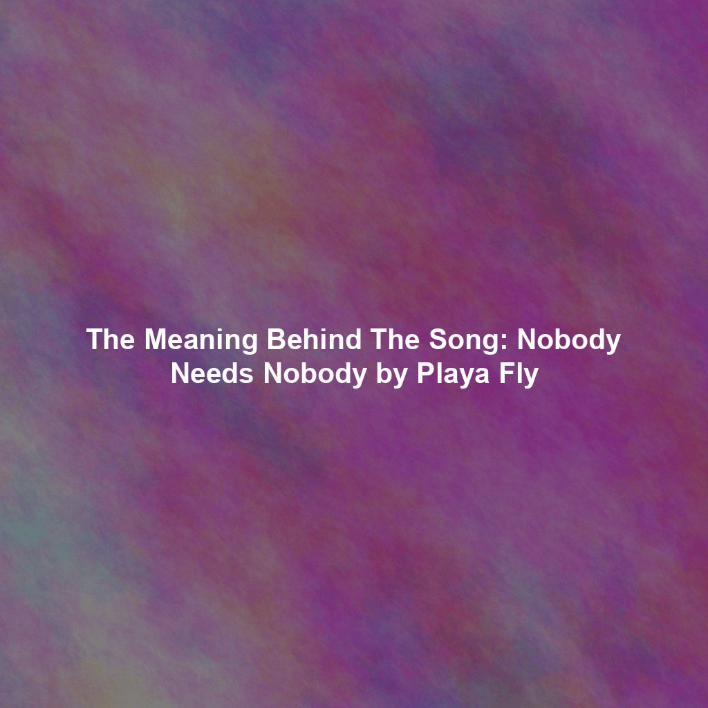 The Meaning Behind The Song Nobody Needs Nobody by Playa Fly